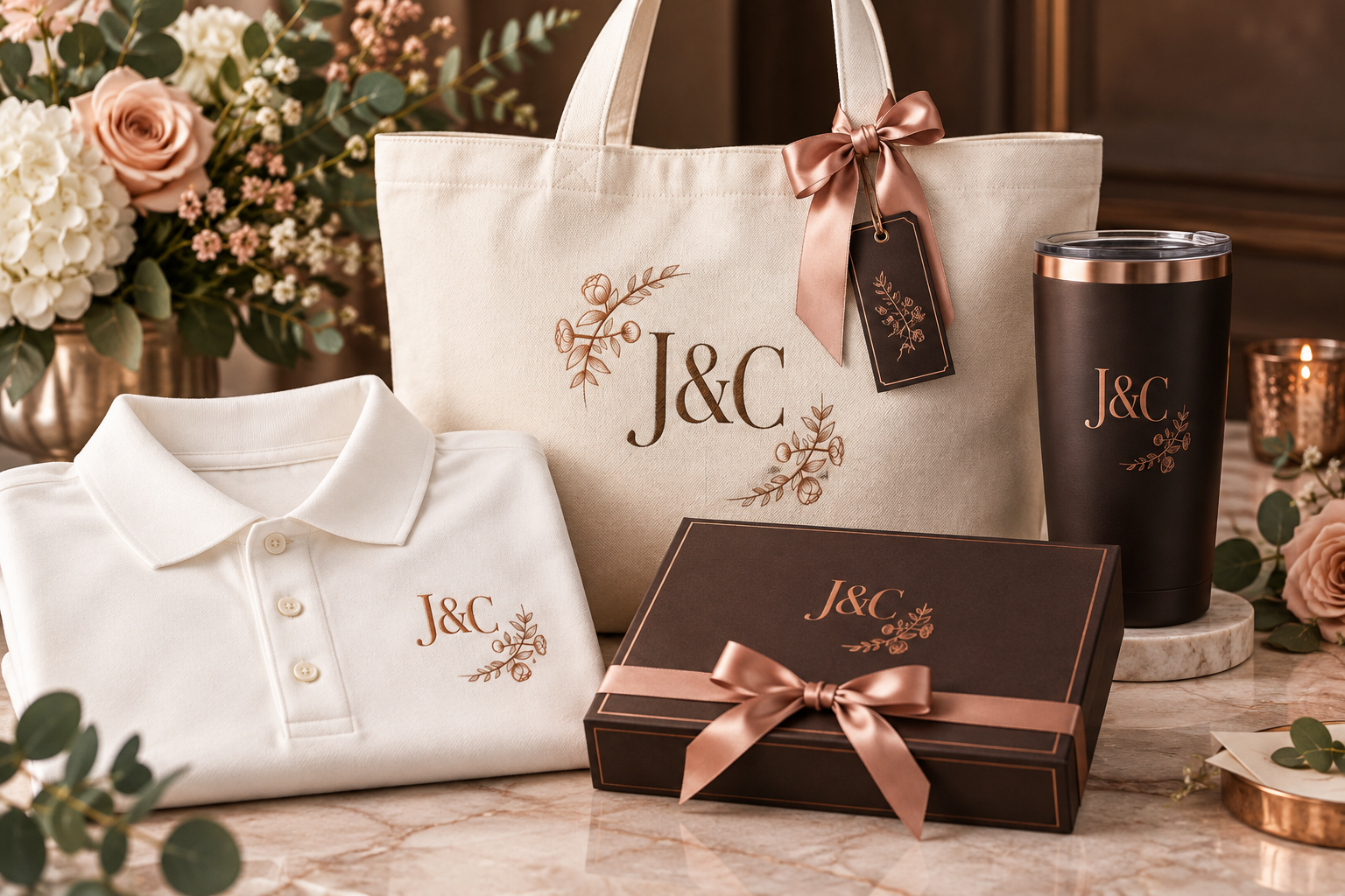 Wedding day engraving details — rings and flowers